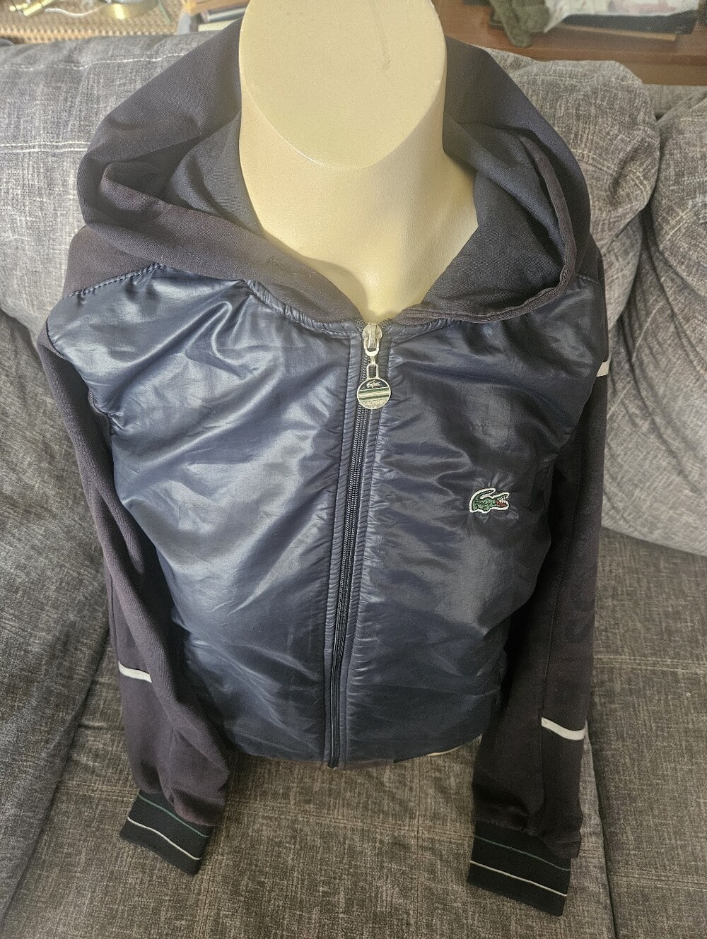 Vintage Lacoste Navy Blue Hybrid Hooded Jacket. 18ptp